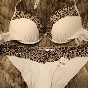 Victoria Secret Pink -Lace Cheetah Swim Suit LARGE